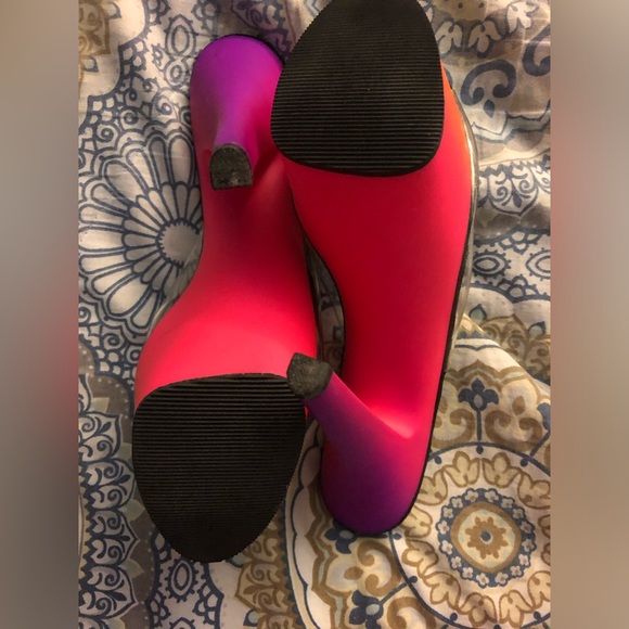 Preowned Pleaser Ombré Orange,Pink and Yellow Platform Heels Size 6 - Picture 6 of 8